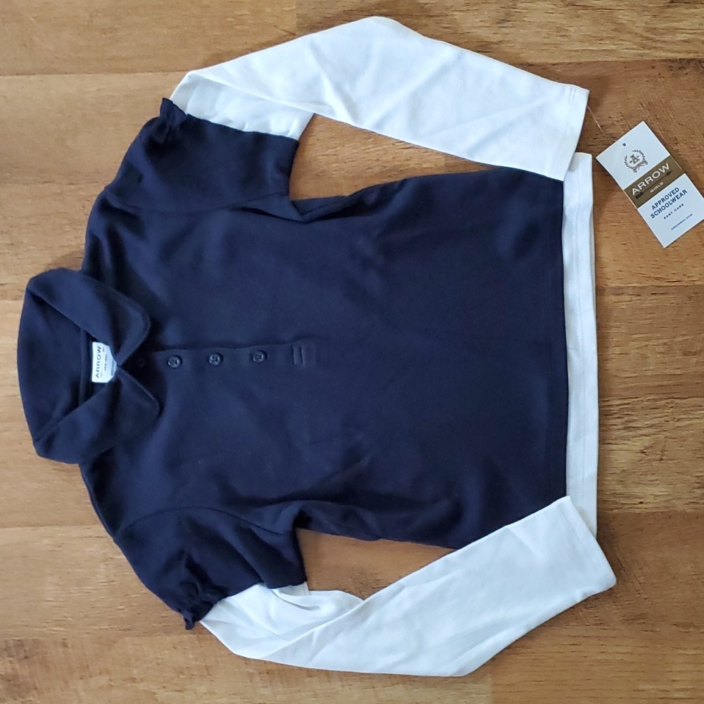Arrow Girls Navy Double‎ Shirt Approved Schoolwear Uniform Long Sleeve Shirt 6X